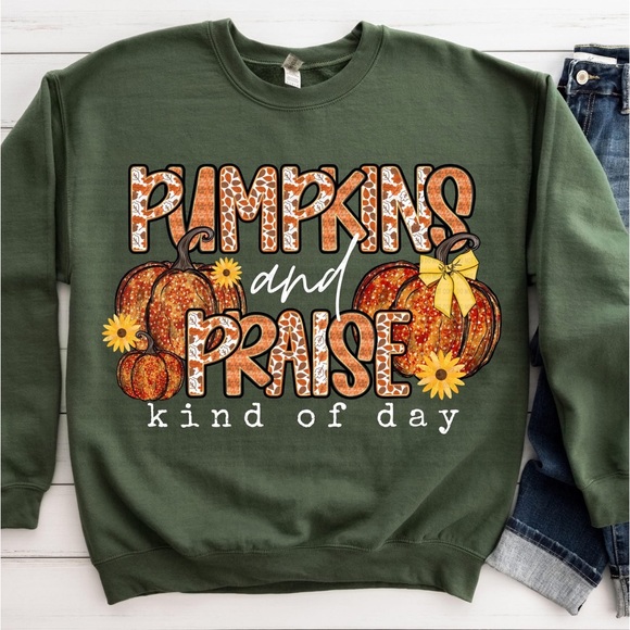 Tops - Green 'Pumpkins and Praise' FALL Sweatshirt Small-3X